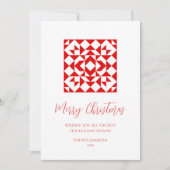  Rode Kerstmis Geometrische quilt op maat Feestdagenkaart (Voorkant)