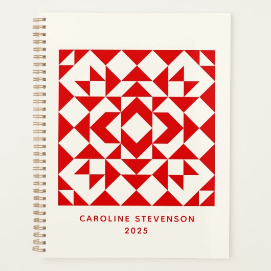  Rode Kerstmis Geometrische quilt op maat Planner (Voorkant)