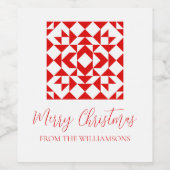  Rode Kerstmis Geometrische quilt op maat Wijn Etiket (Enkel label)