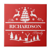 Rode Kerstmis gepersonaliseerde familienaam | Vaka Tegeltje (Voorkant)