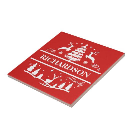 Rode Kerstmis gepersonaliseerde familienaam | Vaka Tegeltje (Zijkant)