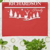 Rode Kerstmis gepersonaliseerde familienaam | Vaka Theedoek (Gevouwen)