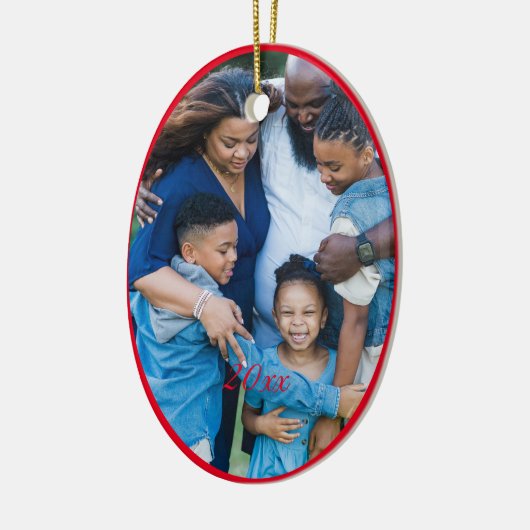 Rode Kerstmis Groene fotowensen Keramisch Ornament (Links)