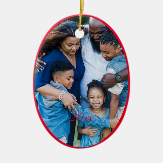 Rode Kerstmis Groene fotowensen Keramisch Ornament (Voorkant)