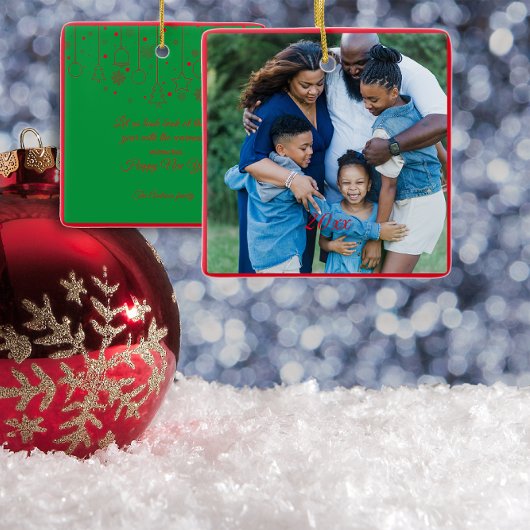 Rode Kerstmis Groene fotowensen Keramisch Ornament