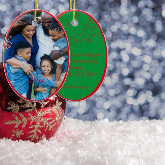 Rode Kerstmis Groene fotowensen Keramisch Ornament