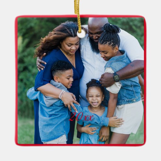 Rode Kerstmis Groene fotowensen Keramisch Ornament (Voorkant)