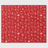 Rode Kerstmis Hand Getekende Doodle Whimsical Cadeaupapier (Vlak)