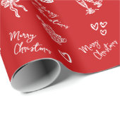 Rode Kerstmis Hand Getekende Doodle Whimsical Cadeaupapier (Rol Hoek)
