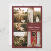 Rode Kerstmis heel vrolijk vijf foto collage Feestdagenkaart (Voorkant)