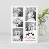 rode Kerstmis herten pasgetrouwden fotocollage Feestdagenkaart (Staand voorkant)