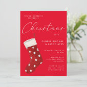 Rode Kerstmis Kous Xmas Party Kaart (Staand voorkant)