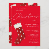 Rode Kerstmis Kous Xmas Party Kaart (Voorkant / Achterkant)