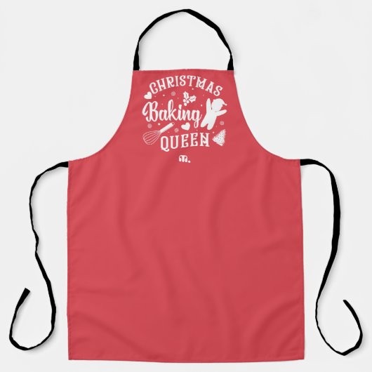 Rode Kerstmis Monogram Baking Queen Moeders Gift Schort (Voorkant)