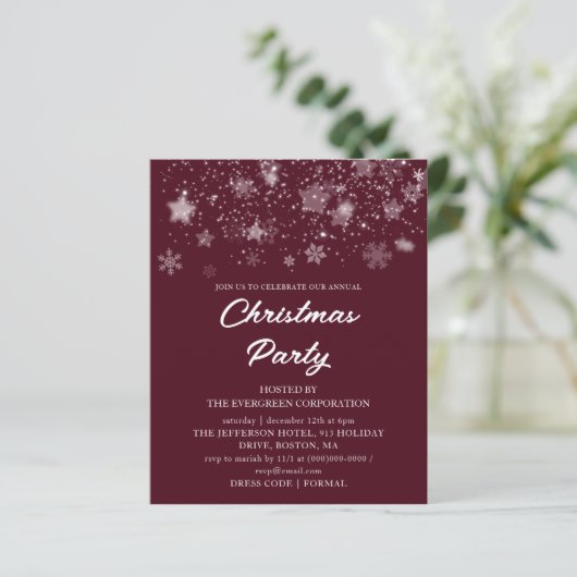 Rode Kerstmis Party Budget Uitnodiging (Staand voorkant)