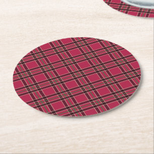 Rode Kerstmis Plaid Drank Coasters Ronde Kartonnen Onderzetter