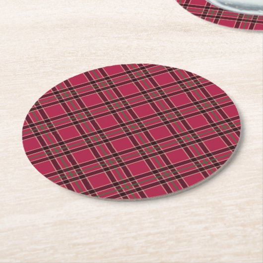 Rode Kerstmis Plaid Drank Coasters Ronde Kartonnen Onderzetter (Gebogen)