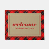 Rode Kerstmis Plaid Gepersonaliseerd Welkom Deurmat (Voorkant)