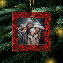 Rode Kerstmis Poinsettia Aangepaste Foto Keramisch Ornament