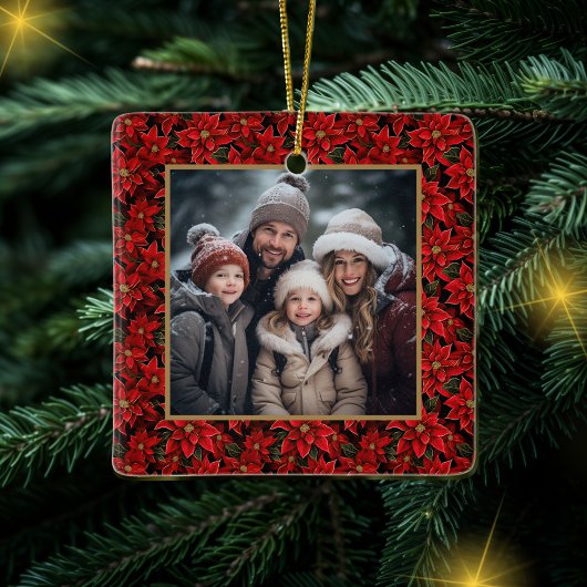 Rode Kerstmis Poinsettia Aangepaste Foto Keramisch Ornament