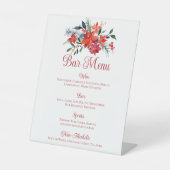 Rode Kerstmis Poinsettia Bloemen bruiloft Bar Menu Reclamebord Met Voetstuk (Voorkant)