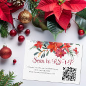 Rode Kerstmis Poinsettia Elegant Floral QR Code RSVP Kaartje