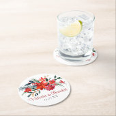 Rode Kerstmis Poinsettia Elegant Floral Wedding Ronde Kartonnen Onderzetter (Insitu)