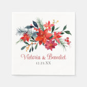 Rode Kerstmis Poinsettia Elegant Floral Wedding Servet (Voorkant)