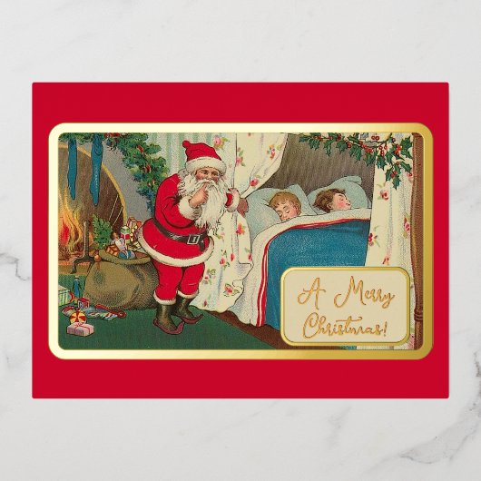  rode kerstmis rond kerstcadeautjes jongens folie feestdagen briefkaart (Voorkant)