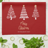 Rode Kerstmis Script 3 Bomen Eenvoudig Aangepast Theedoek (Gevouwen)