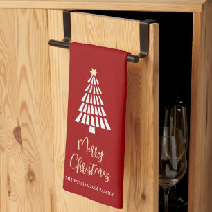 Rode Kerstmis Script 3 Bomen Eenvoudig Aangepast Theedoek
