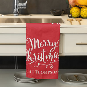 Rode Kerstmis Script Persoonlijk Theedoek