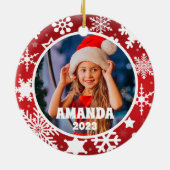 Rode Kerstmis Sneeuwvlokken Gepersonaliseerde Kind Keramisch Ornament (Achterkant)