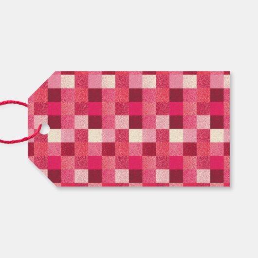 Rode Kerstmis Sparkle Checkered Gift Label Cadeaulabel (Achterkant Horizontaal)