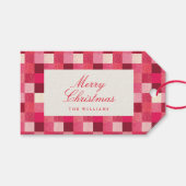 Rode Kerstmis Sparkle Checkered Gift Label Cadeaulabel (Voorkant (Horizontaal))