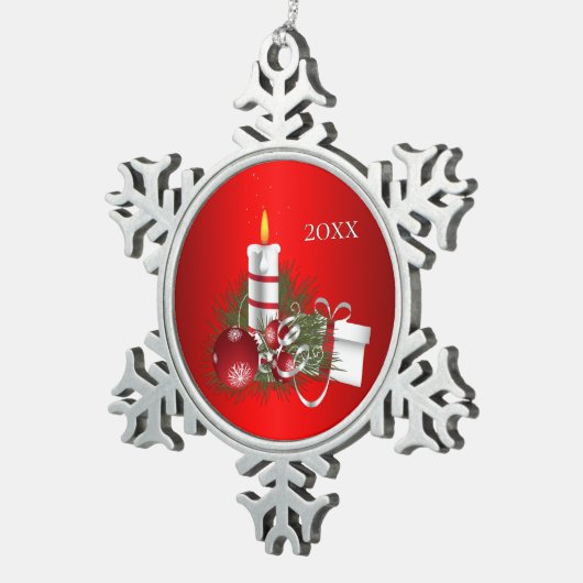 Rode Kerstmis Tin Sneeuwvlok Ornament (Rechts)