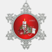 Rode Kerstmis Tin Sneeuwvlok Ornament (Voorkant)