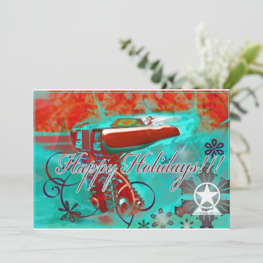 Rode Kerstmis van Rolls Royce #2 Feestdagenkaart (Staand voorkant)