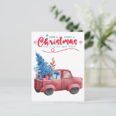 Rode Kerstmis Vrachtwagen Illustratie Vakantie Gro Feestdagenkaart (Staand voorkant)