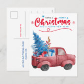 Rode Kerstmis Vrachtwagen Illustratie Vakantie Gro Feestdagenkaart (Voorkant / Achterkant)