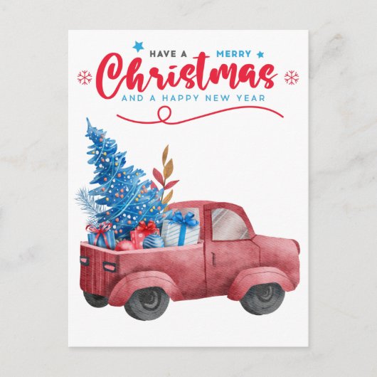 Rode Kerstmis Vrachtwagen Illustratie Vakantie Gro Feestdagenkaart (Voorkant)