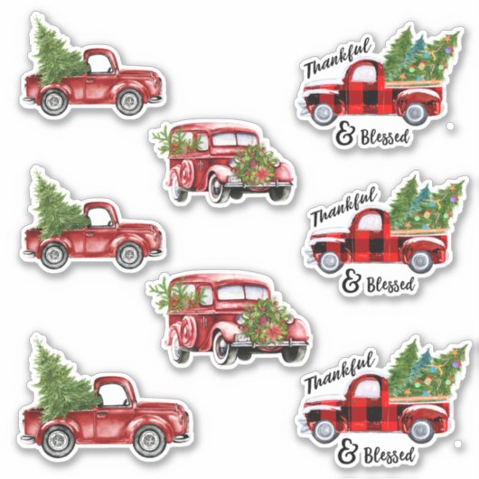 Rode Kerstmis Vrachtwagen Stickers (Voorkant)