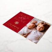 Rode Kerstmis Vrede Vreugde Liefde Foto Echt Goud Folie Feestdagenkaart (Gedraaid)