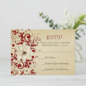 Rode Kerstmis wervelt gouden RSVP-kaart Kaart (Staand voorkant)