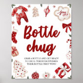 Rode Kerstmis Winter Bottle Chug Baby shower teken Poster (Voorkant)
