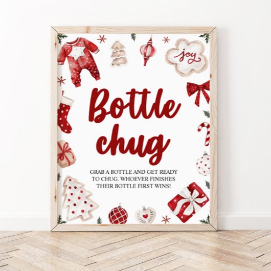 Rode Kerstmis Winter Bottle Chug Baby shower teken Poster