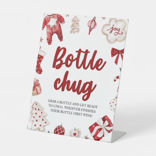 Rode Kerstmis Winter Bottle Chug Baby shower teken Reclamebord Met Voetstuk (Voorkant)