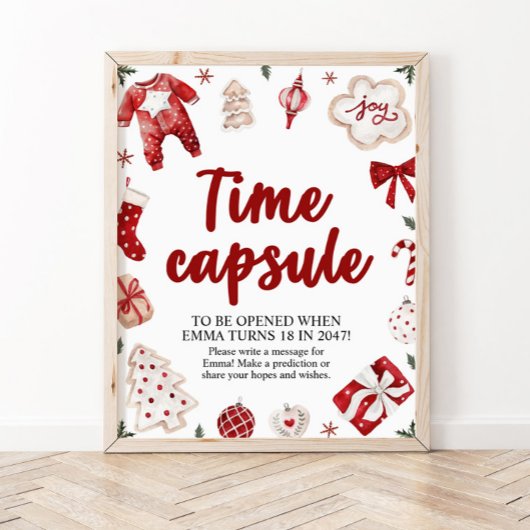 Rode Kerstmis Winter Tijd Capsule Baby shower Teke Poster