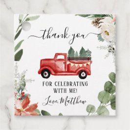 Rode Kerstmis Winter Truck Dank u Label