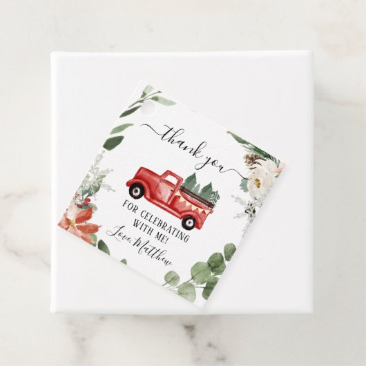 Rode Kerstmis Winter Truck Dank u Label (In situ)